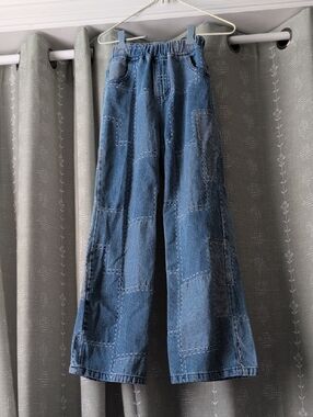 Blue Wide-Leg Patchwork Women’s Jeans